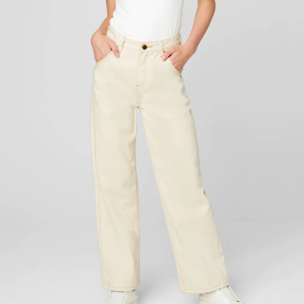 Blank NYC Warm Whisper Pant Women's Size 26 Cream with Metallic Stitching Wide